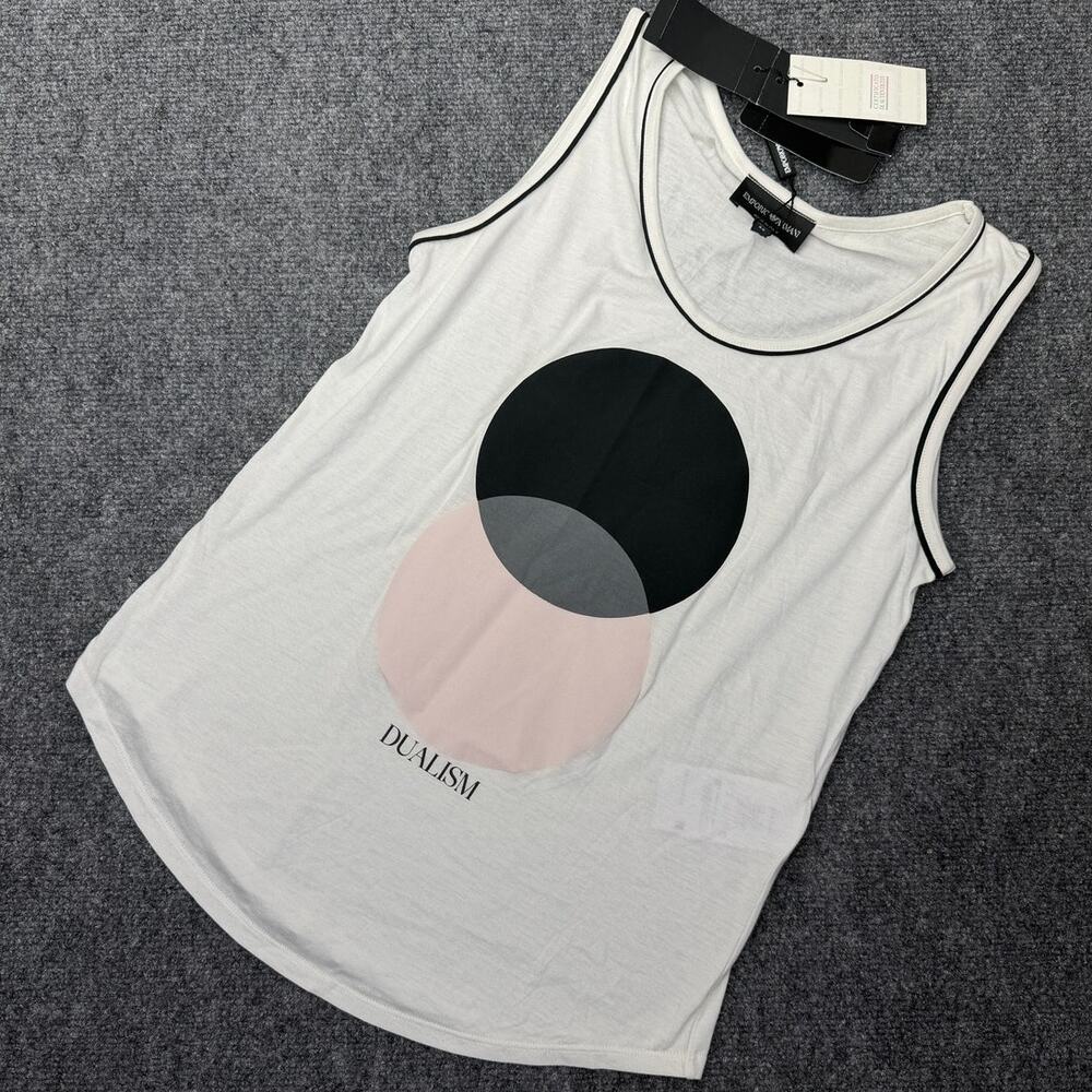 Emporio Armani Womens Tank Top IT 42 White Graphic Modal Cotton NWT Italy